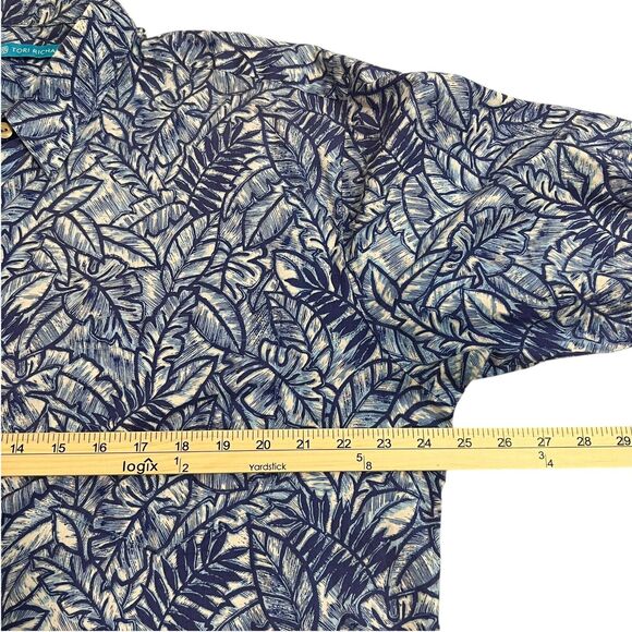 Tori Richard Cotton Blue White Palm Trees Short Sleeve Button Up Shirt Mens Sz L - Picture 7 of 10
